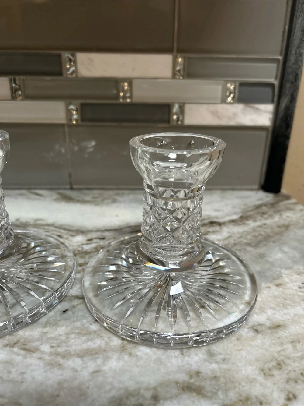 Waterford Crystal Candlestick Pair 4 Inch Cut Glass Candle Holders Clear Heavy.